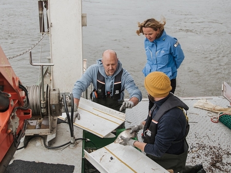 Befischung auf der Oder mit Umweltministerin Steffi Lemke im April 2023