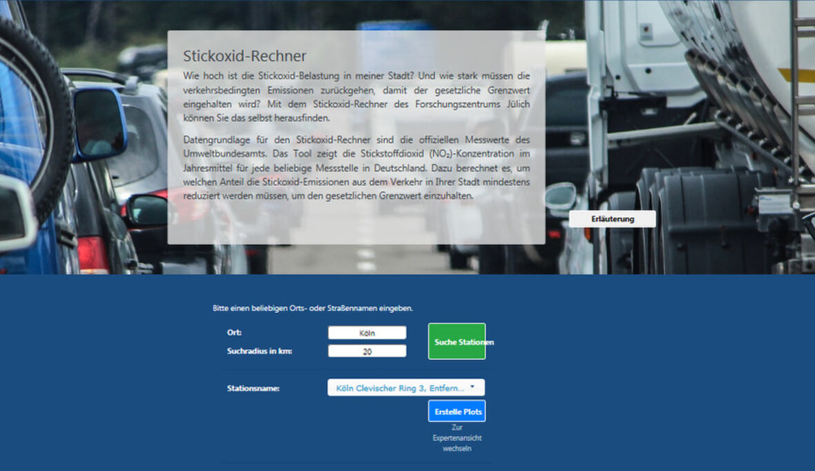 Stickoxid-Rechner zeigt lokale Belastung