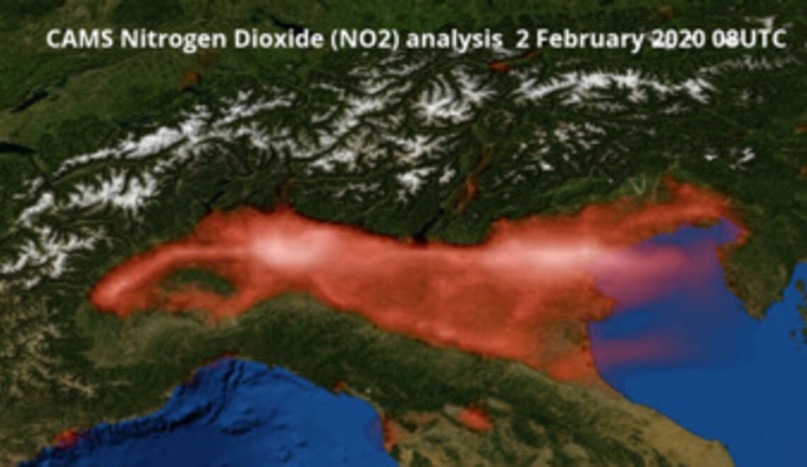 Rückgang von Stickstoffdioxidwerten über Norditalien